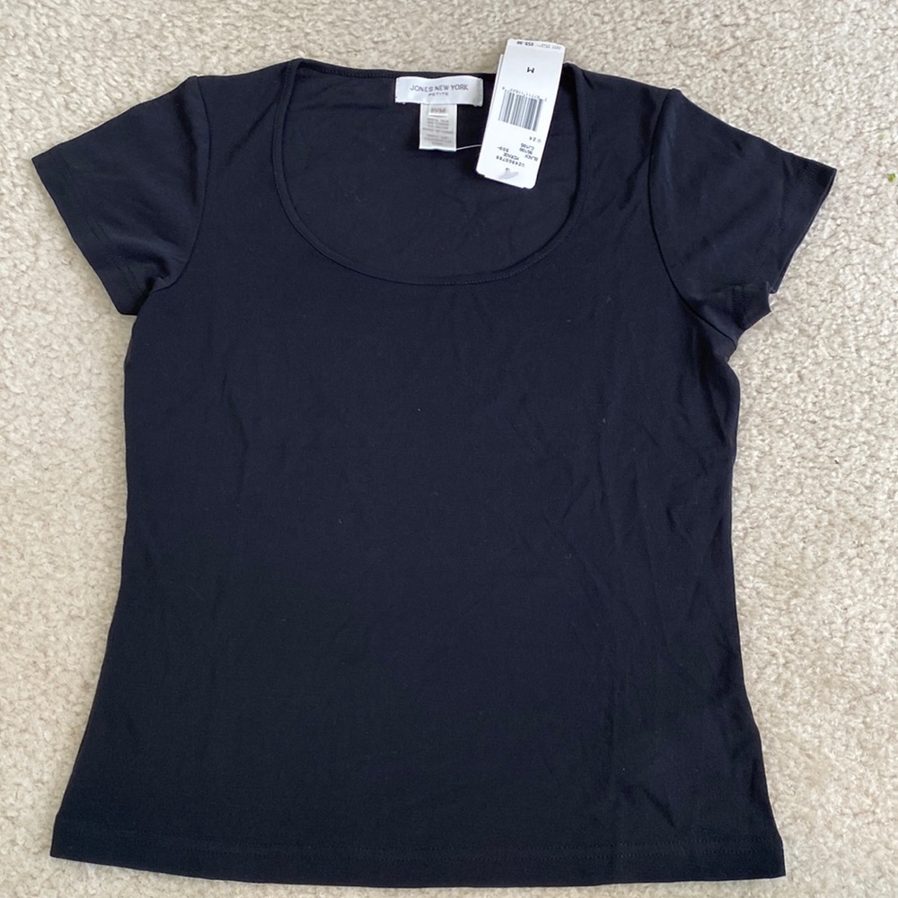 Jones New York black dressy T shirt 100% silk NWT